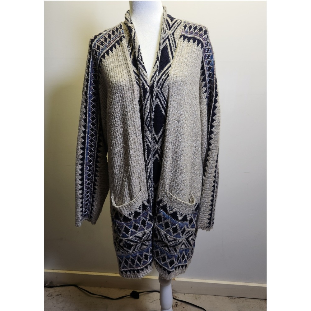 Lucky Brand Aztec Print Open Front Cardigan Plus Size 3X Mid Length Cotton Blend